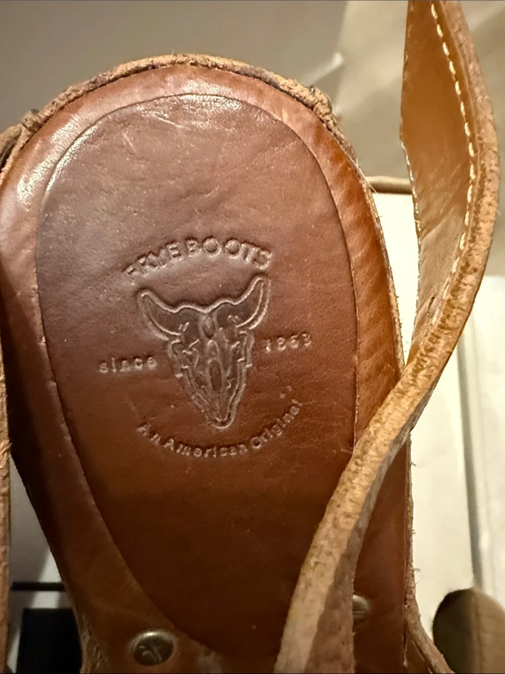 Frye Cognac Brown Leather Crisscross Wedge Sandals